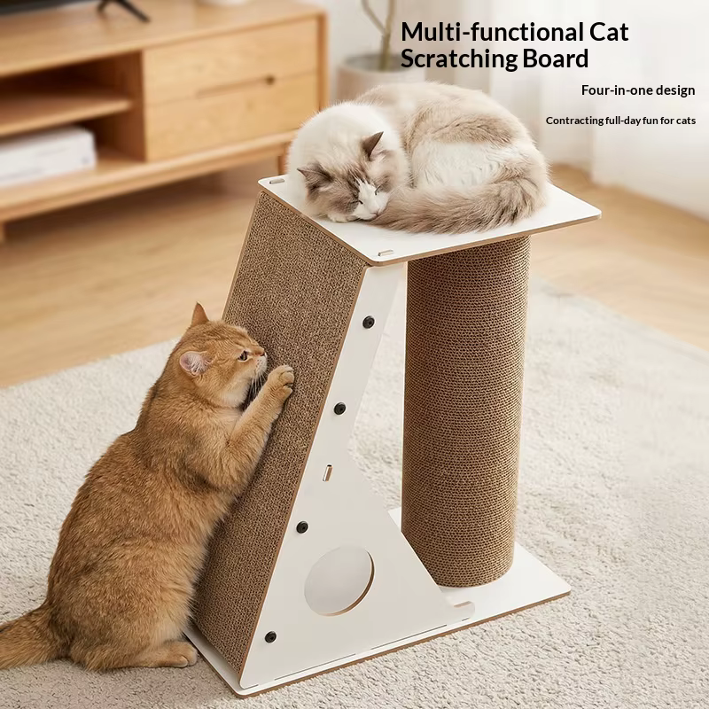 Rascador vertical para gatos con cama – Torre corrugada - imagen 4