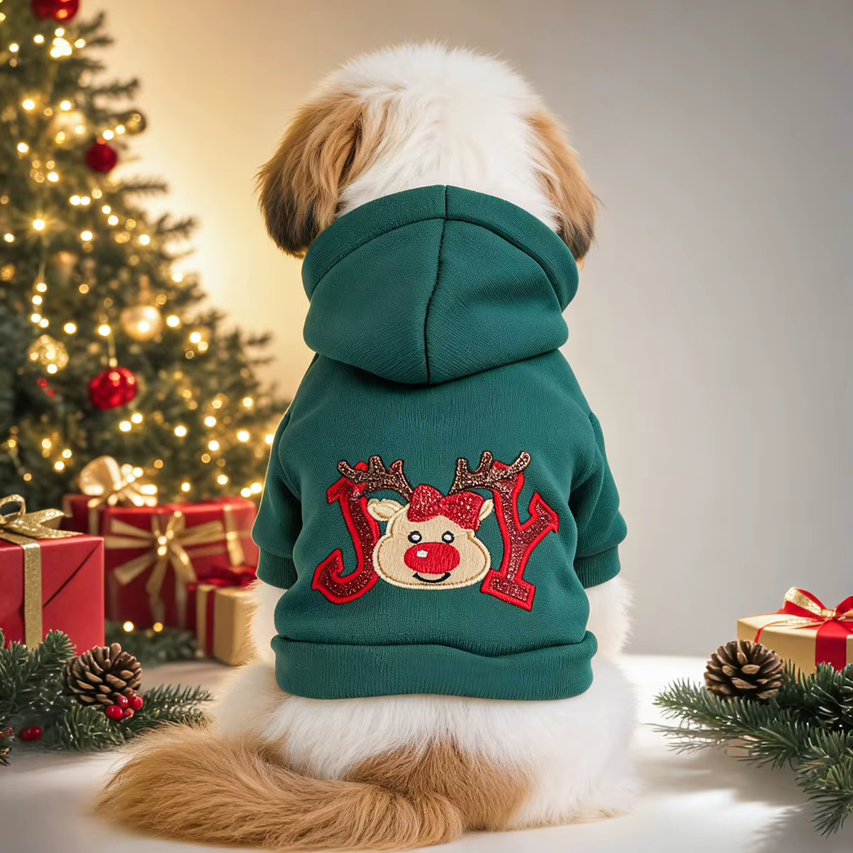 Abrigo navideño bordado para perros pequeños y cachorros