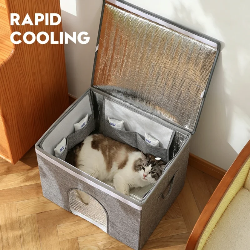 Casa refrigerante plegable para gatos con bolsa de hielo casera