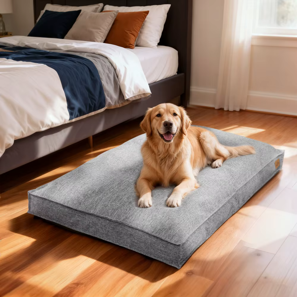 Cama para perro grande con funda de lino lavable y base antiesrés - imagen 3