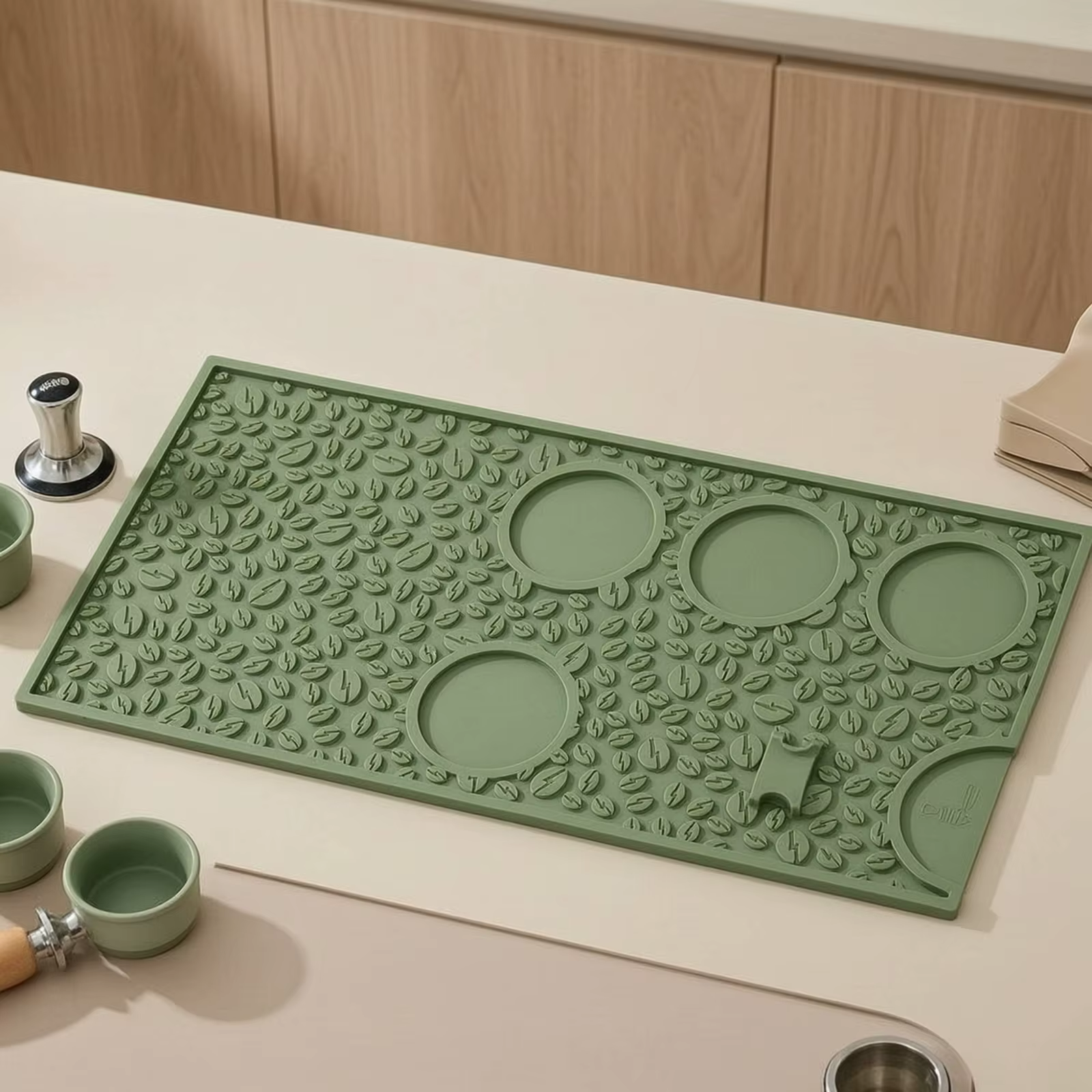 Alfombrilla de silicona para café con ranuras, fácil de limpiar - imagen 5