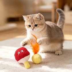 Juguete de peluche resistente para gatos con plumas y pelota de felpa
