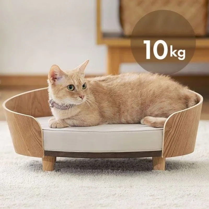 Cama elevada de madera con cojín para gatos y perros de interior - imagen 4