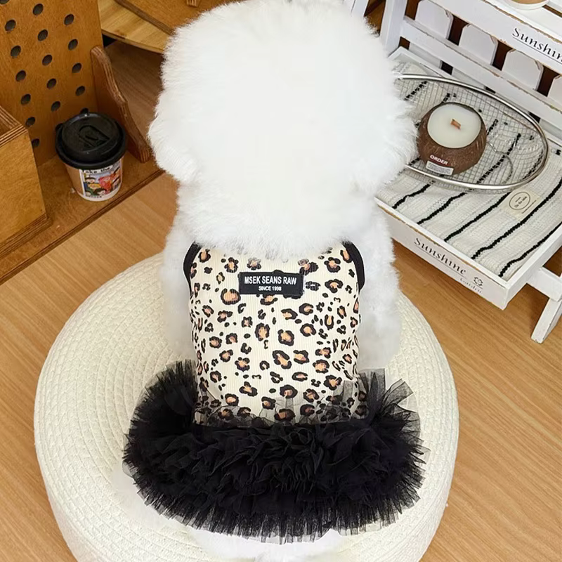 Vestido tutú de leopardo para poodles, chihuahuas y gatos
