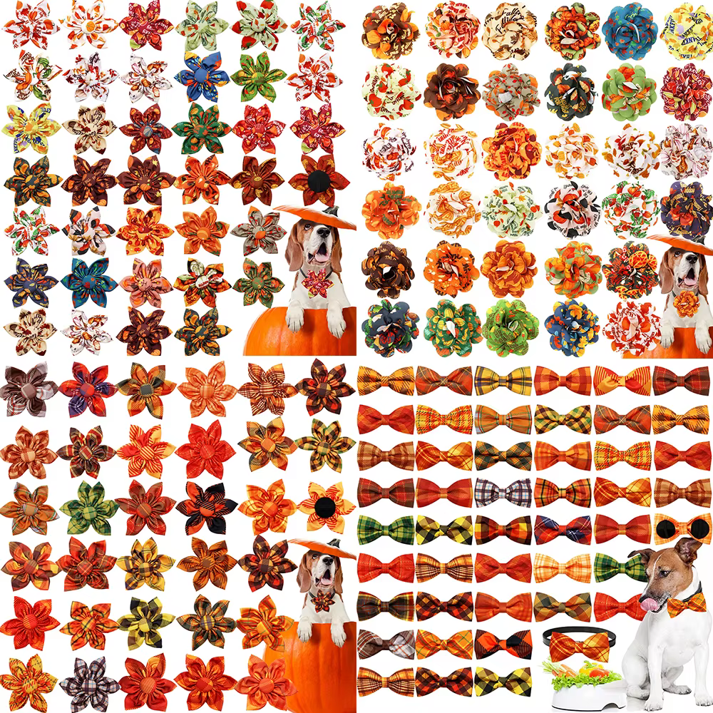 Pajarita extraíble a cuadros con calabaza para perro - imagen 2