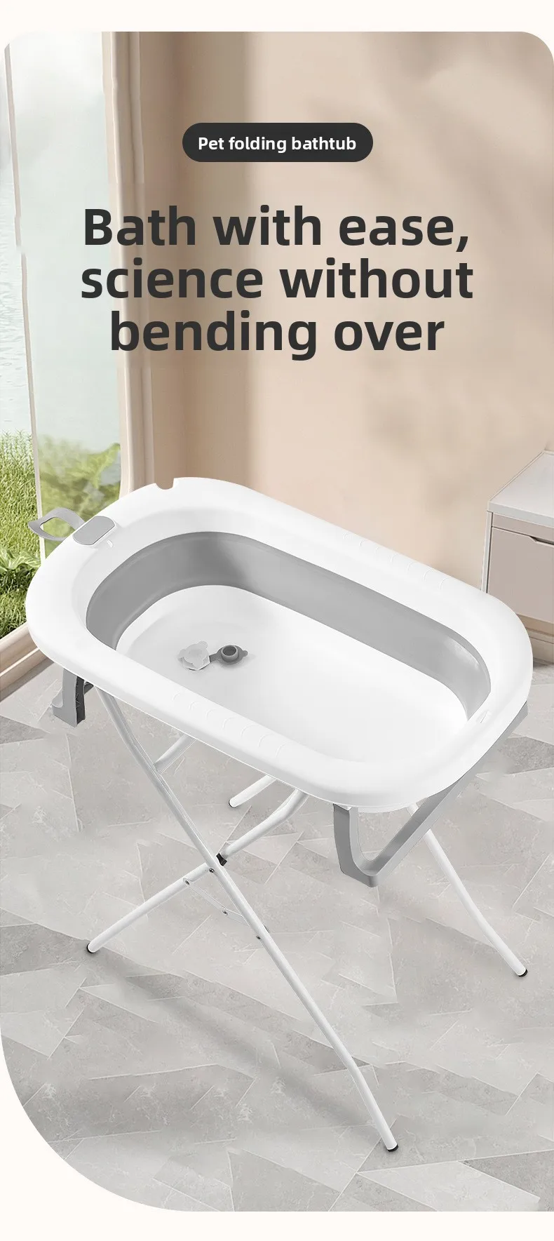 Bañera plegable instalada con soporte para ducha