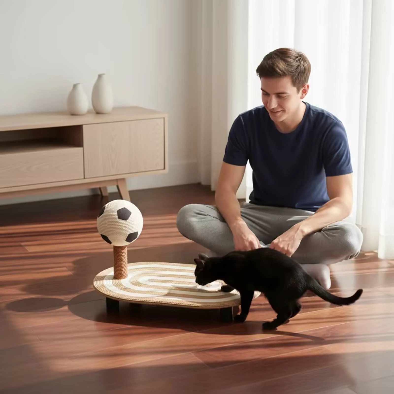 Rascador para gatos con plataforma y pelota interactiva