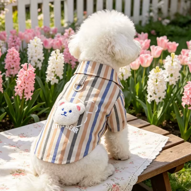 Camisa veraniega a rayas con oso para perro Yorkie y gato pequeño - imagen 2