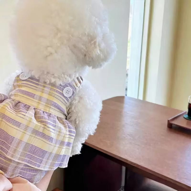 Vestido de princesa a cuadros con volantes para perros y gatos - imagen 3