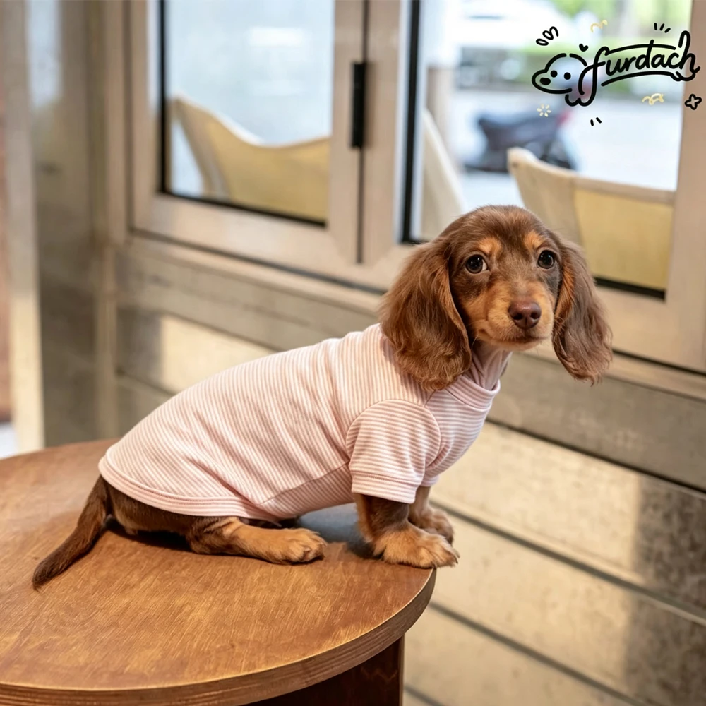 Camiseta de algodón a rayas para perros salchicha Dachshund