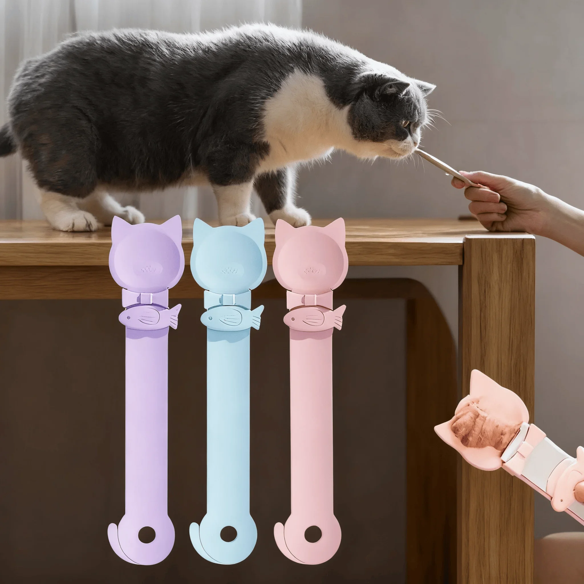 Cuchara para servir puré de carne a una mascota