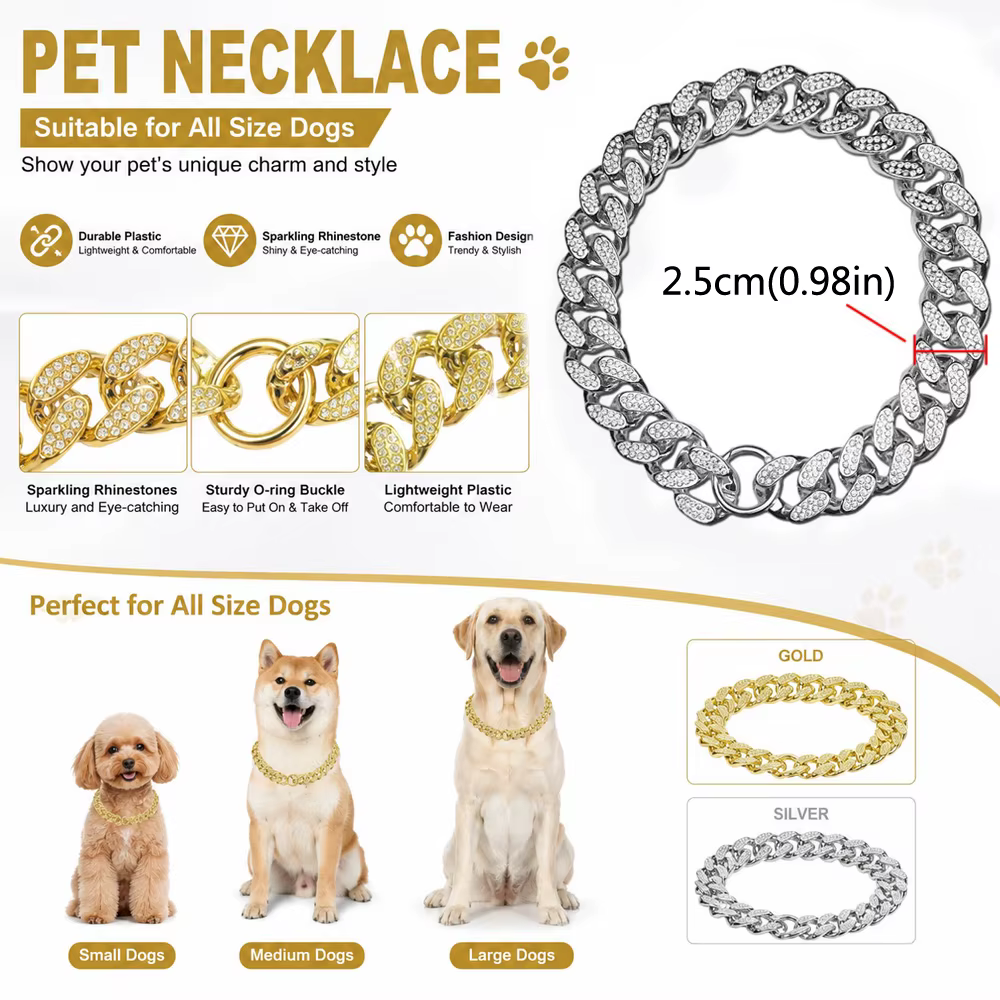 Collar de cadena elegante con pedrería para perros y gatos - imagen 5