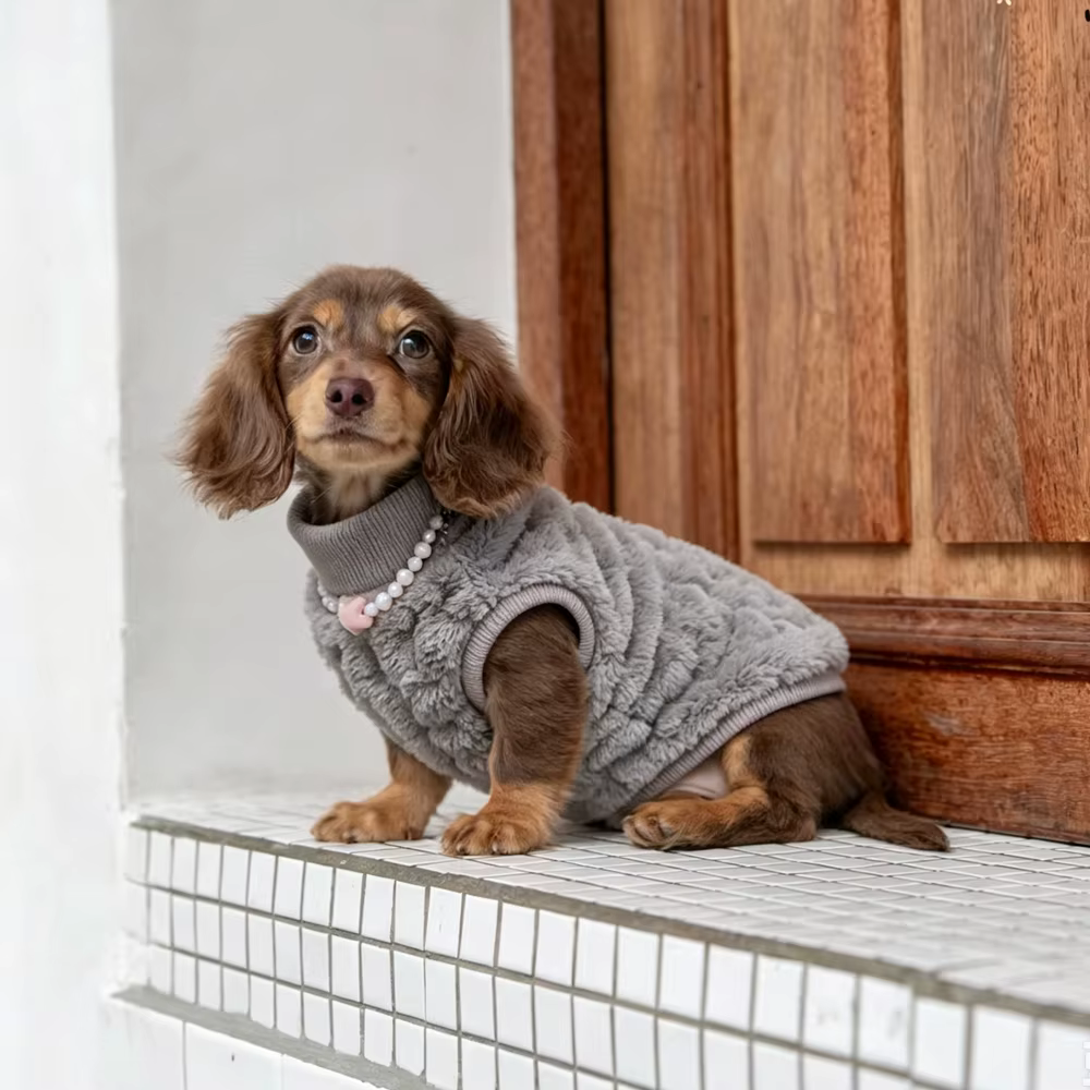 Detalle del tejido polar suave del chaleco para perros