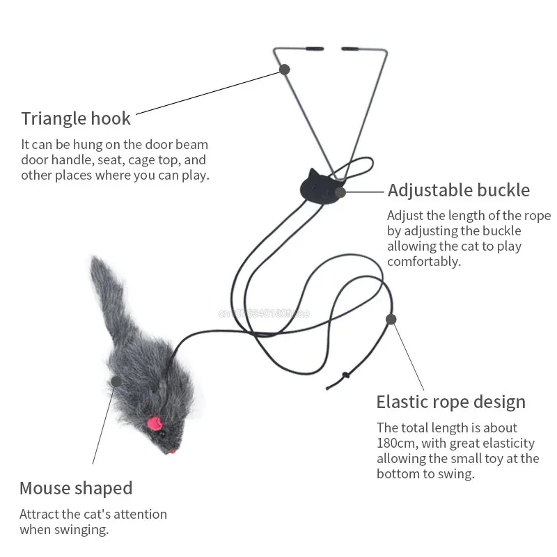 Ratón elástico colgante para gatos – Juguete y rascador - imagen 5