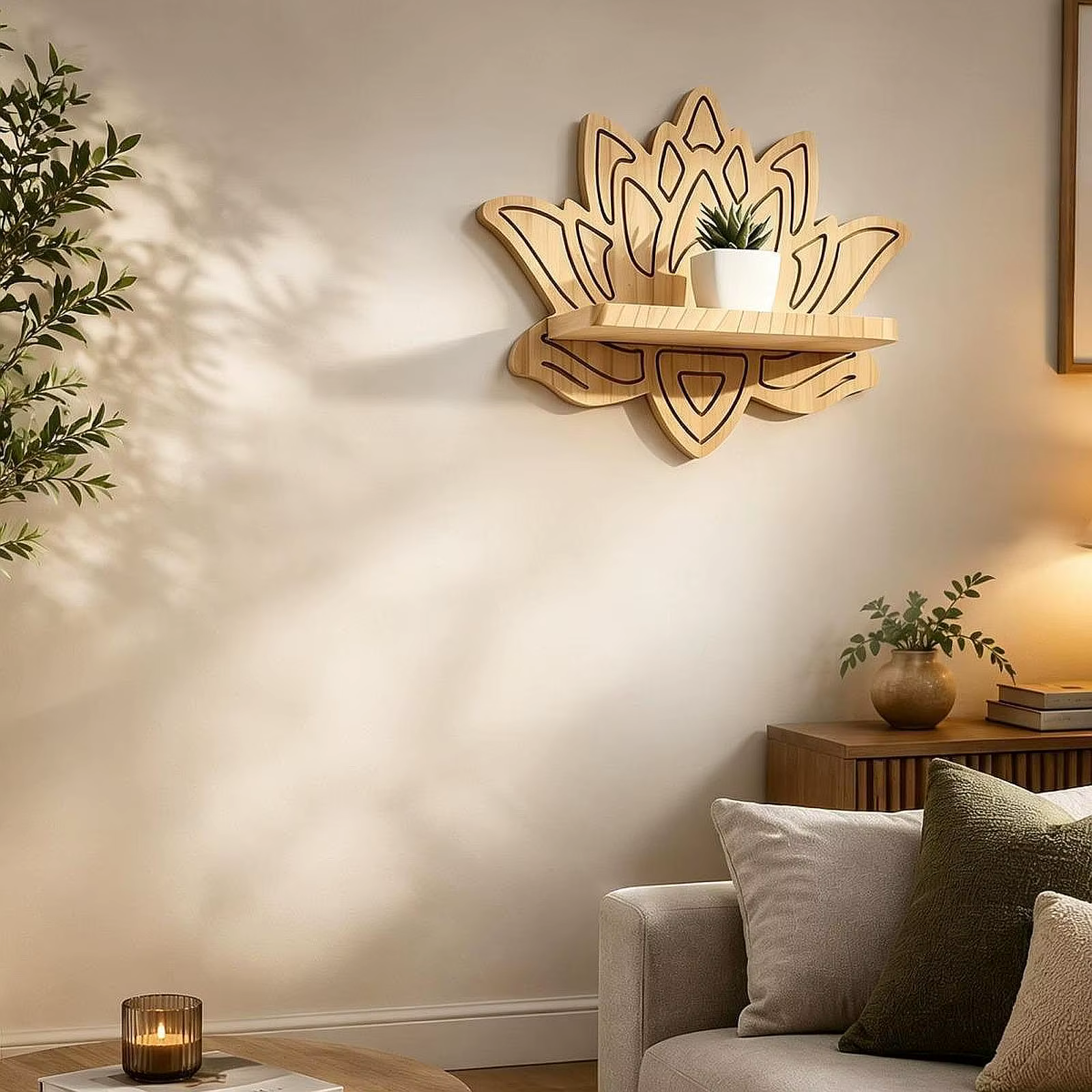 Estante de pared de madera para gatos con diseño flor de loto - imagen 5