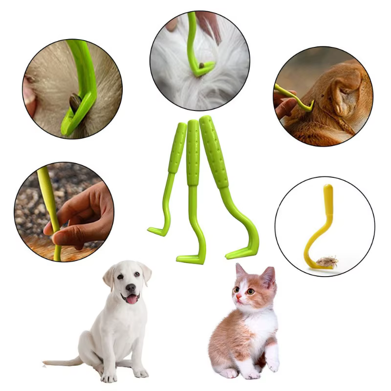 Pinza y gancho para quitar pulgas y garrapatas en gatos y perros