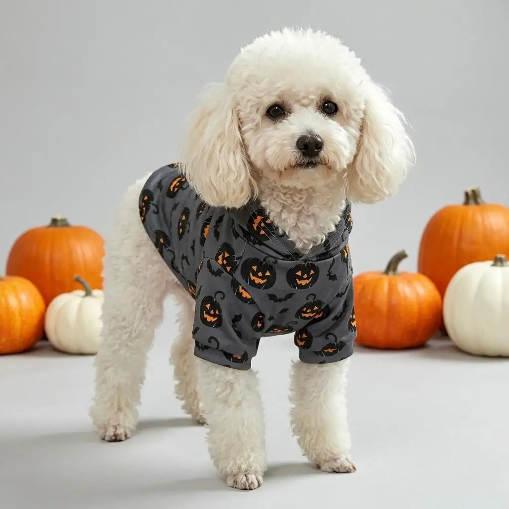 Mascota lista para Halloween con la sudadera temática