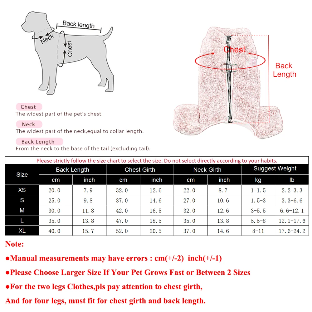 Guía de tallas y medidas del mono para perros