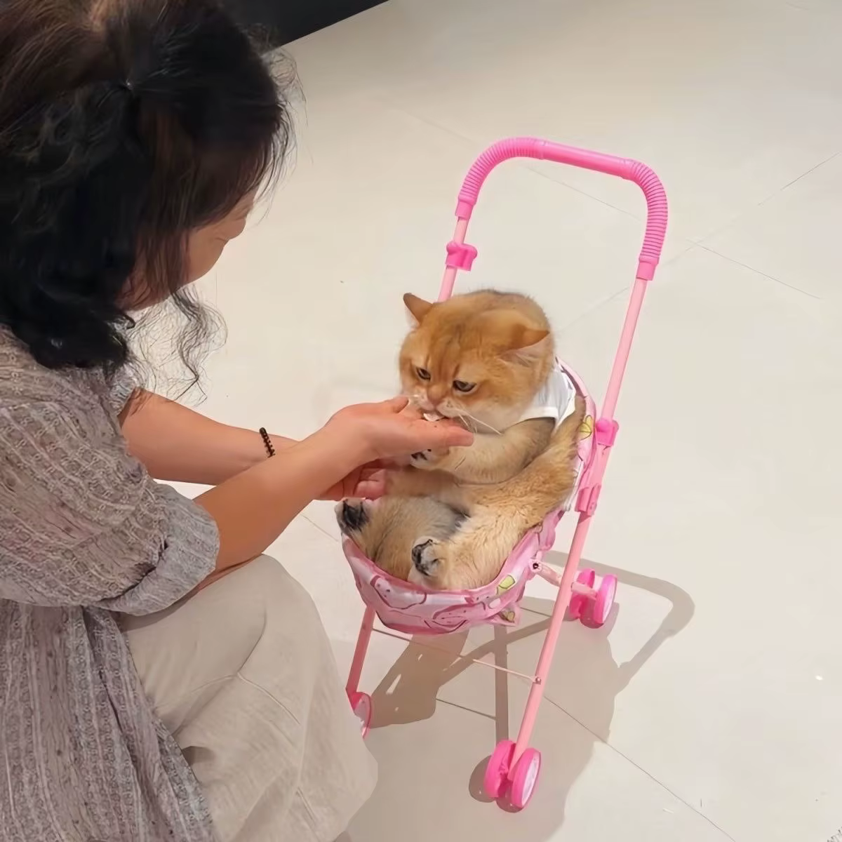 Carrito plegable portátil con sombrilla para perros y gatos - imagen 2