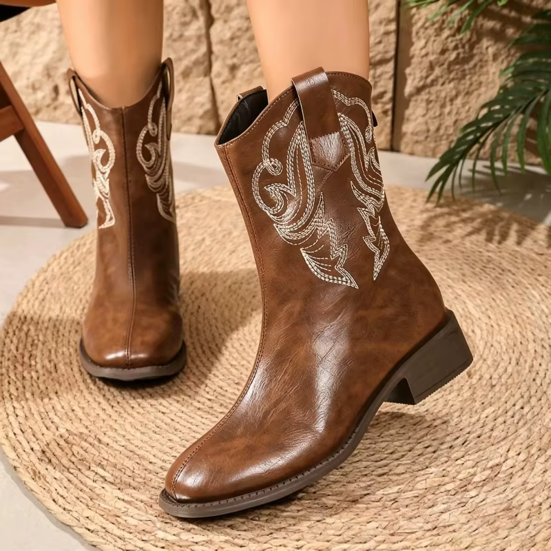 Botas Vaqueras Retro para Mujer – Punta Redonda y Tacón Grueso - imagen 2