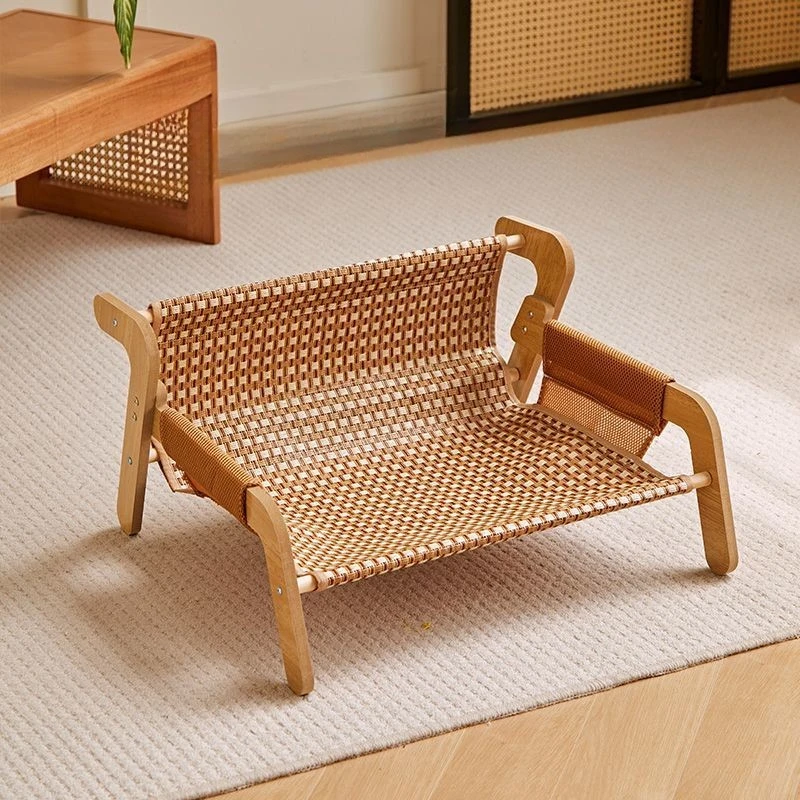 Cama elevada de ratán transpirable con rascador para gatos y perros - imagen 4