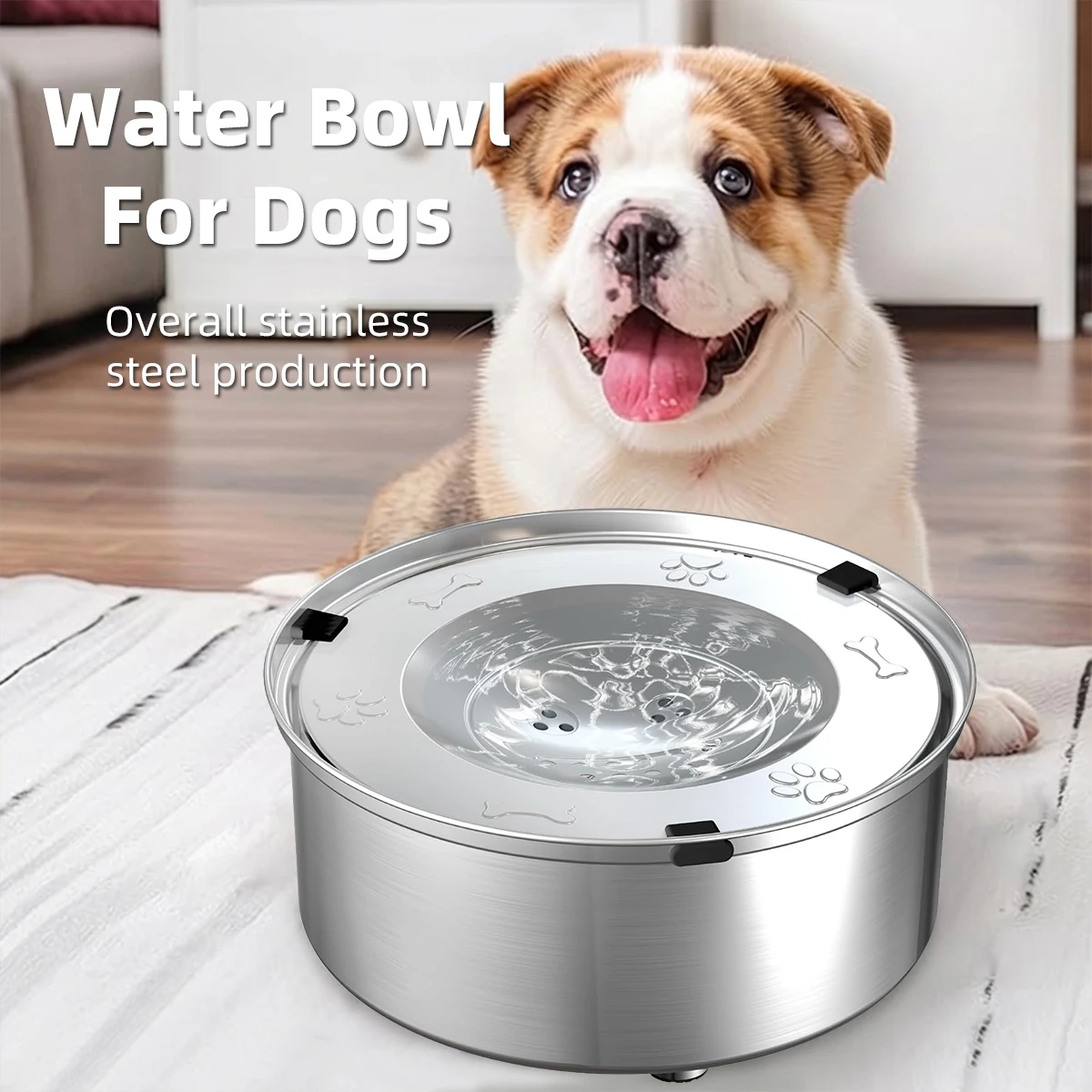 Bebedero acero inoxidable antideslizante para gatos y perros, flujo lento - imagen 4