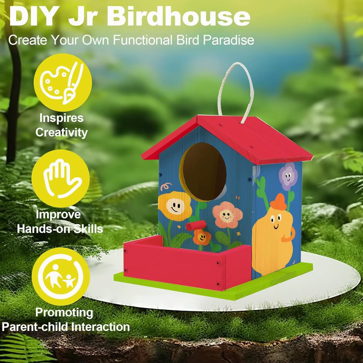 Casa para pájaros de madera con pinturas y pinceles - imagen 5