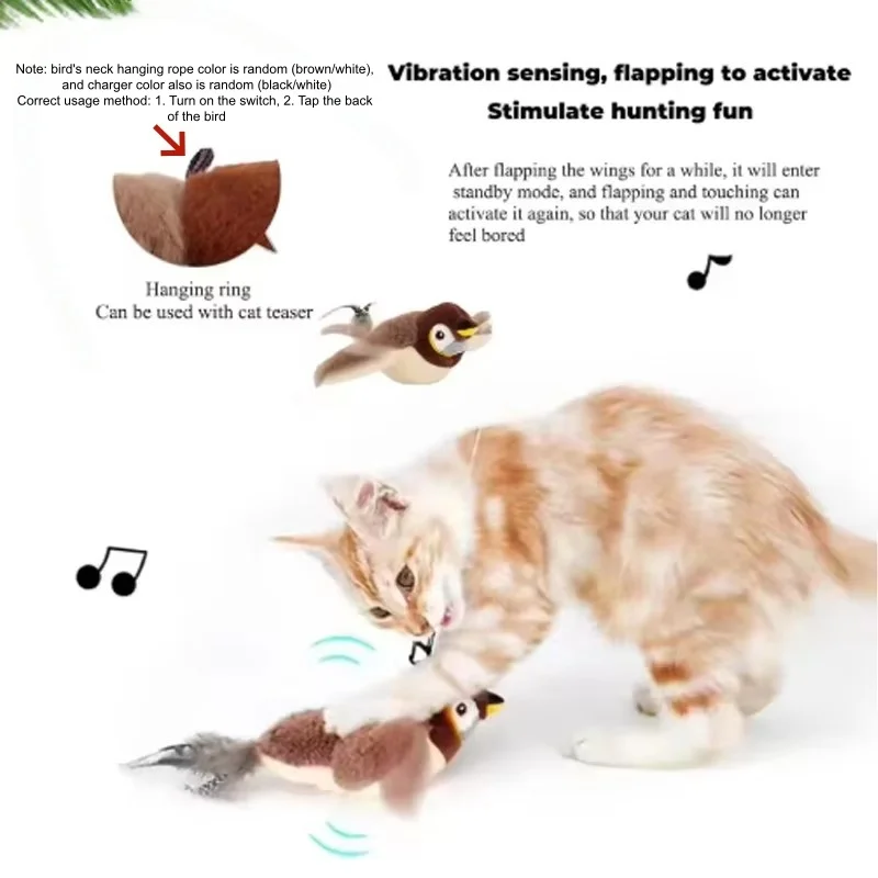 Juguete interactivo de pájaro activado por tacto mostrando su textura de peluche
