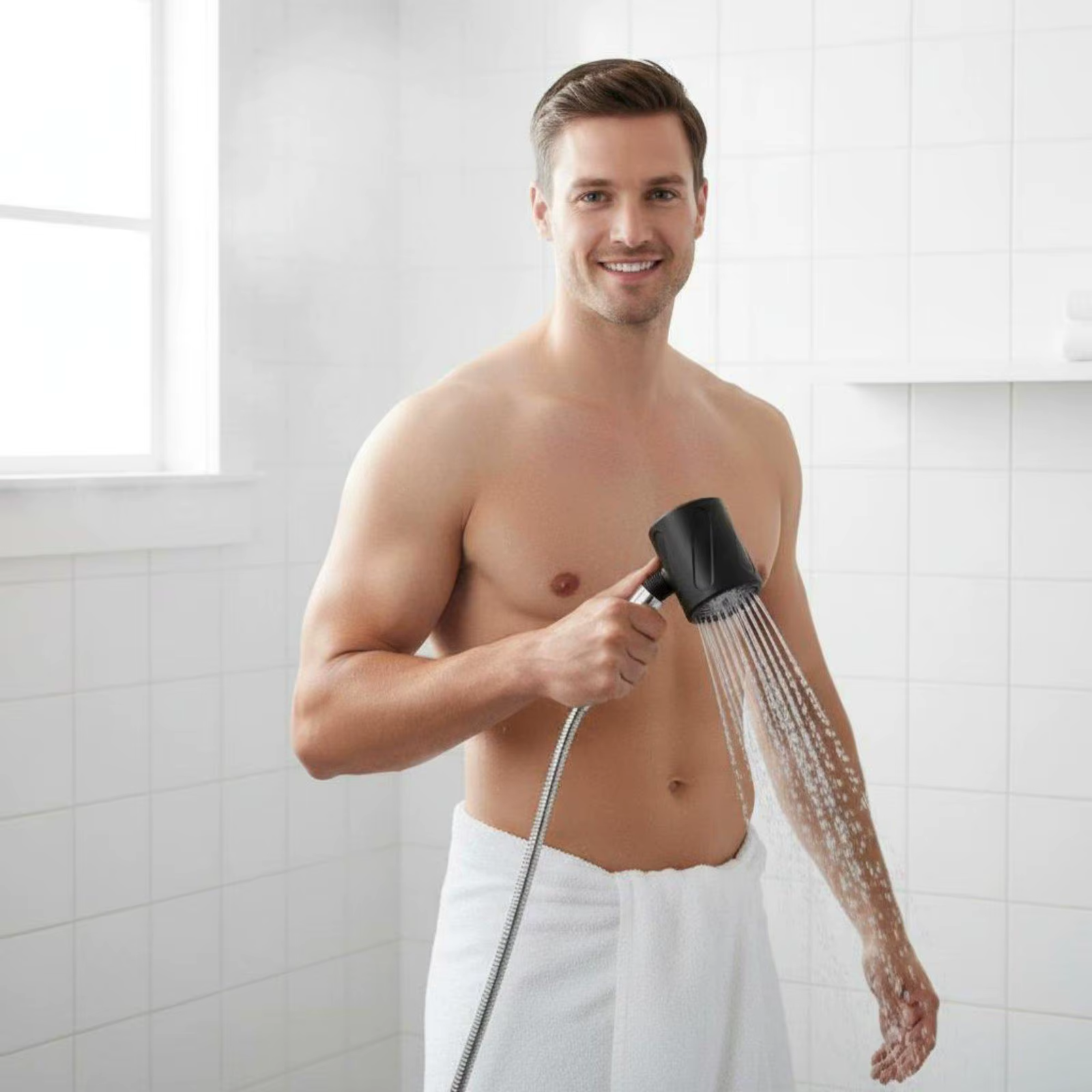 Cabezal de ducha alta presión con mango ergonómico PLA negro - imagen 5