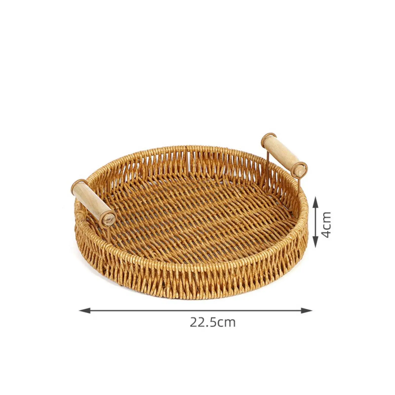 Bandeja decorativa rústica de ratán con asas de madera - imagen 2