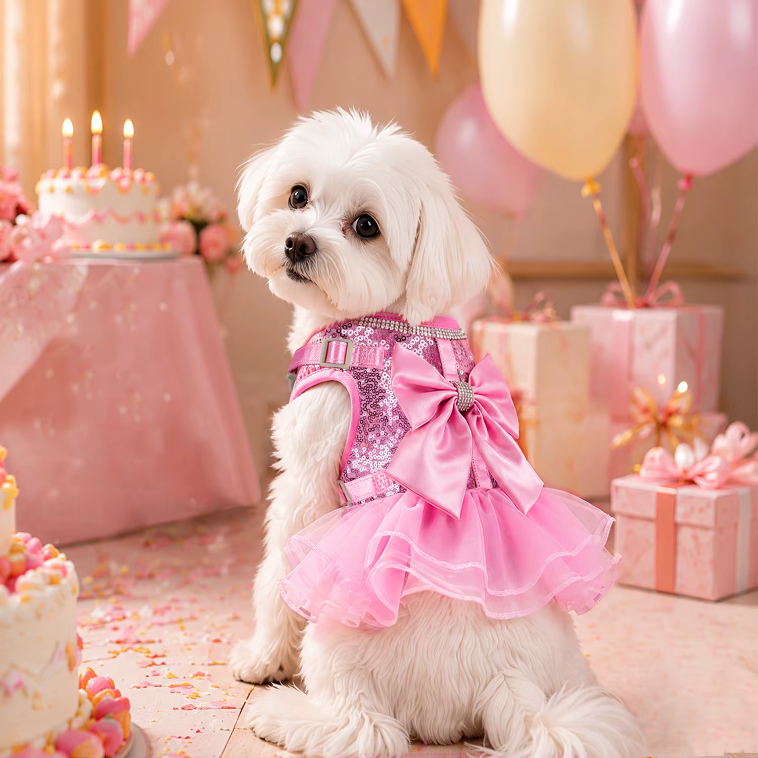 Vestido de Princesa con Arnés para Perros y Gatos – Brillantina - imagen 2