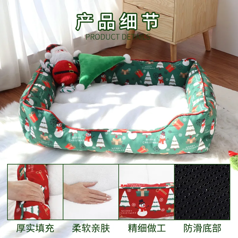 Cama navideña para gatos y perros pequeños – Tapete cálido invierno