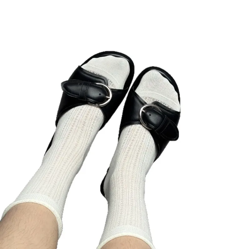 Sandalias mule mujer tacón piel PU hebilla verano