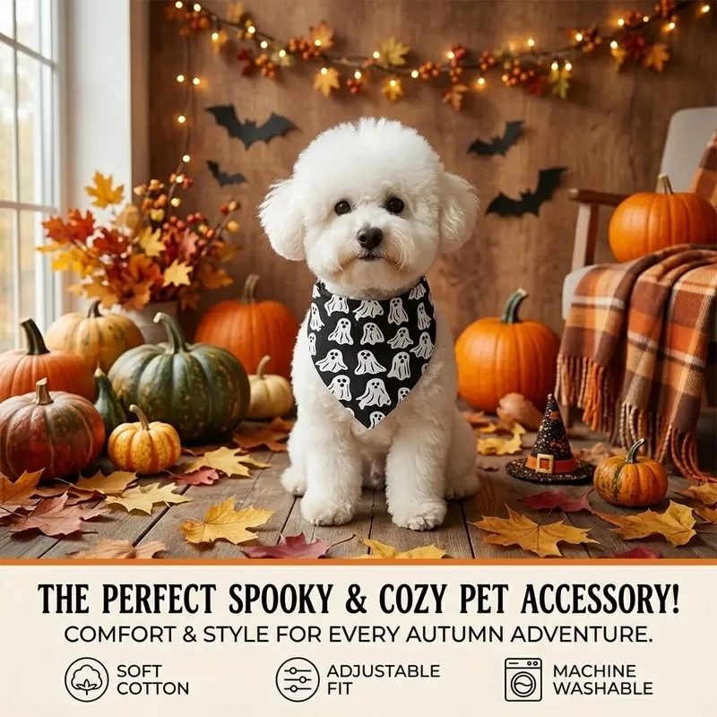 Pañuelo triangular para perro y gato – Estampado fantasma Halloween - imagen 4