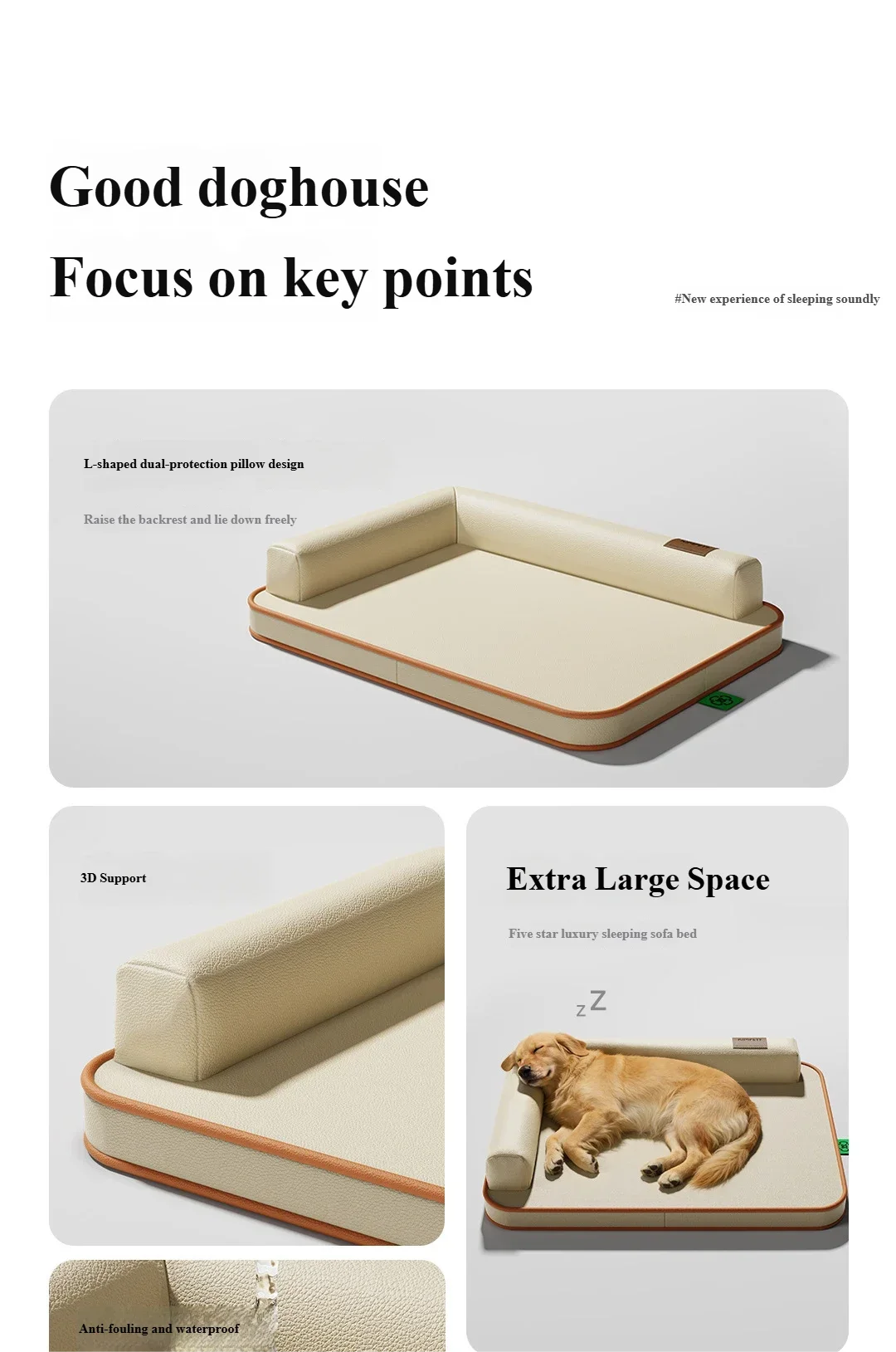 Cama acolchada para perros grandes de color gris