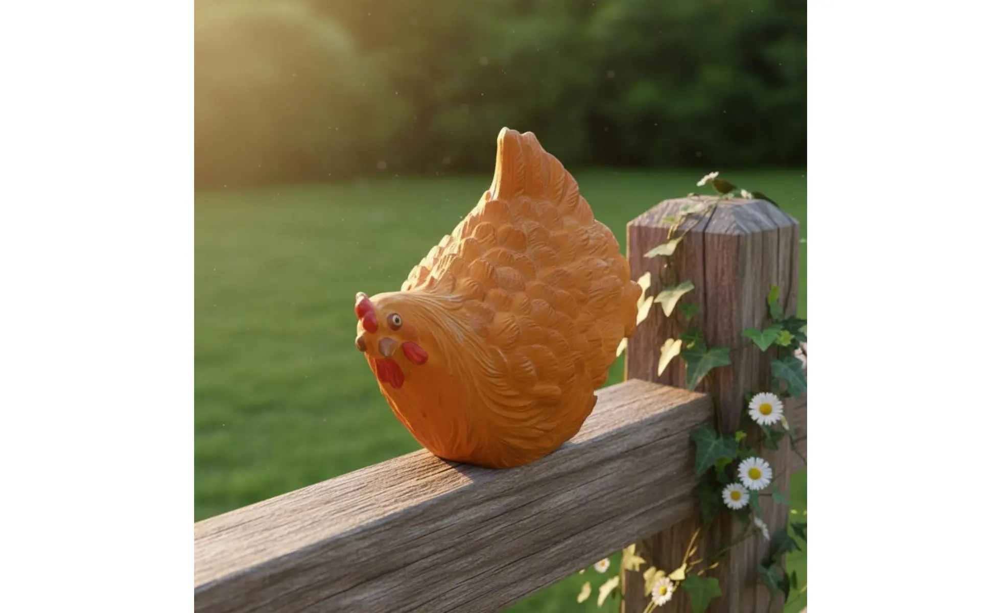 Escultura de gallo macho rústica para jardín