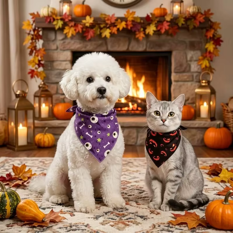 4 Pañuelos Triangulares Halloween para Perro – Calabaza, Fantasma y Ojo - imagen 3