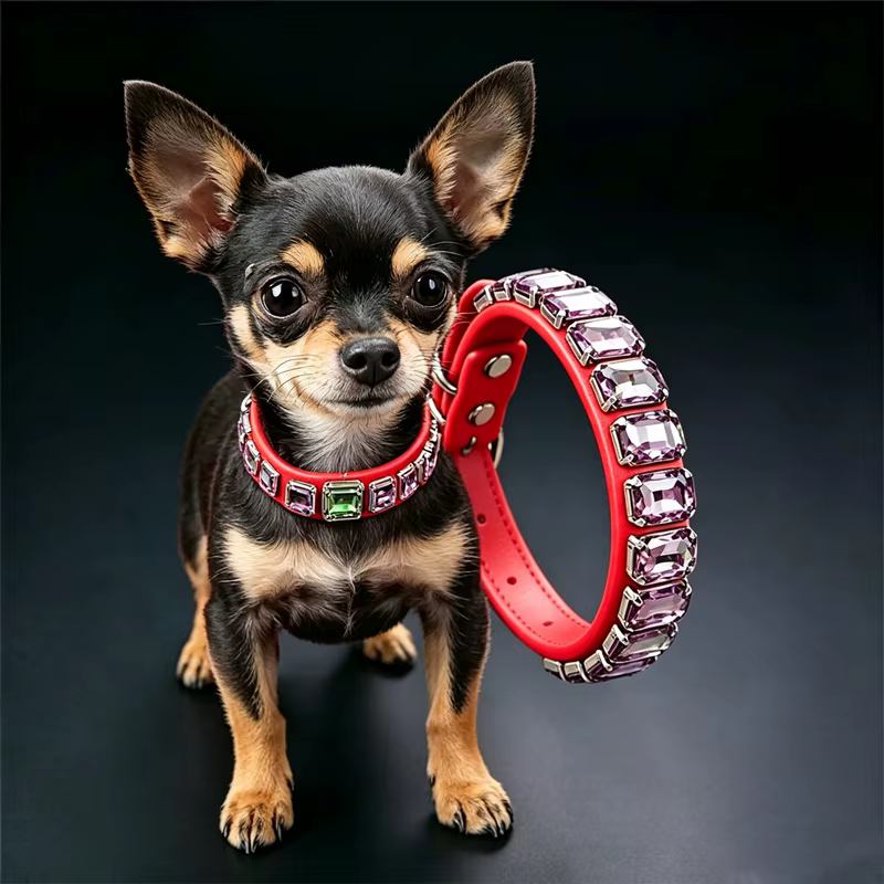 Collar de cuero suave con pedrería rectangular para gatos y perros - imagen 4
