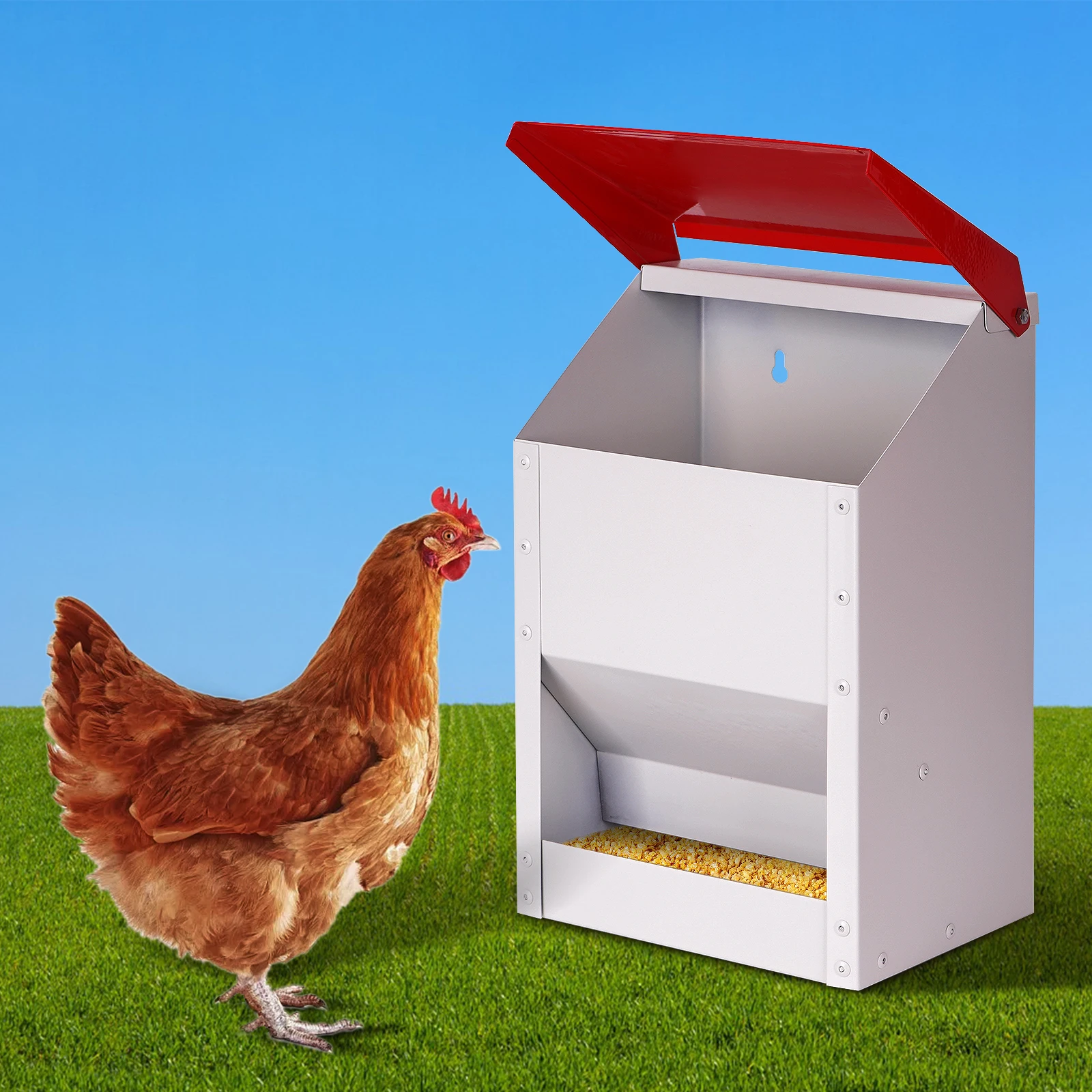 Comedero metálico para aves de corral – Antidesperdicio y resistente al exterior - imagen 2