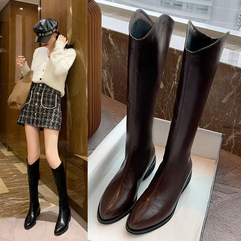 Botas de invierno de tacón medio hasta la rodilla con terciopelo