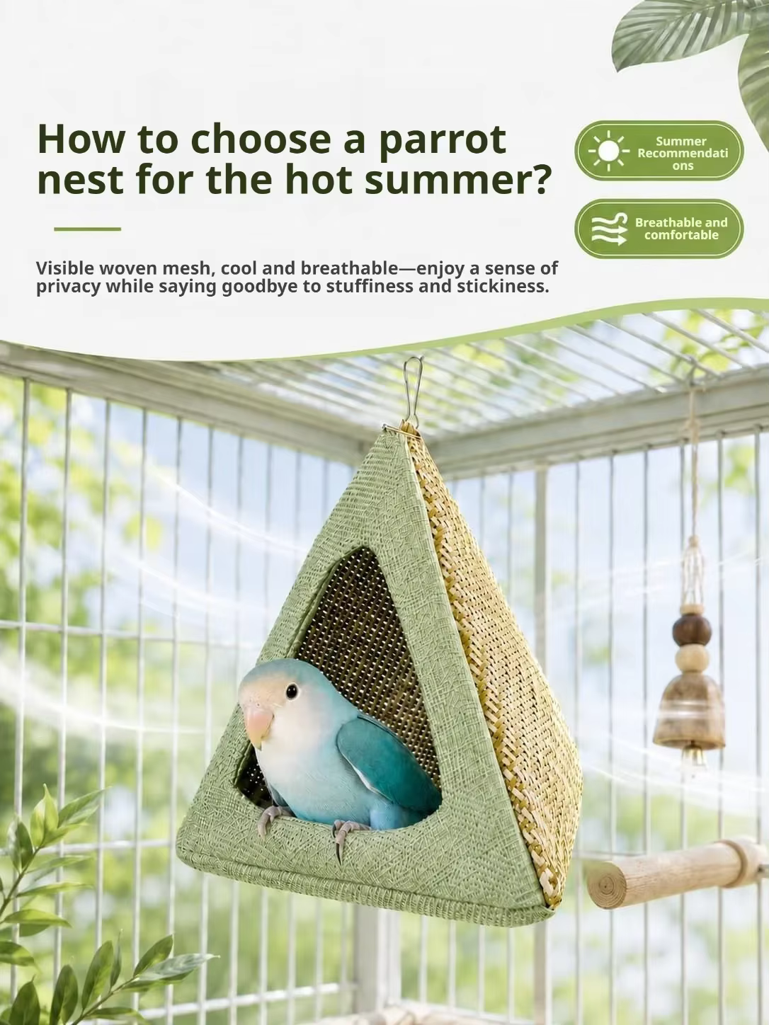 Hamaca tejida para aves con soporte resistente