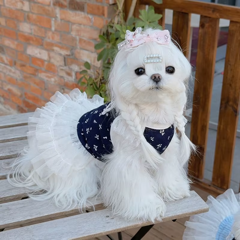 Vestido floral de verano para perro y gato fresco con lazo - imagen 3