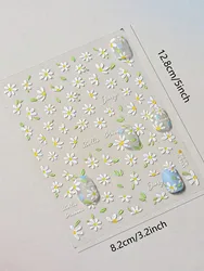 Adhesivo uñas margarita primaveral a cuadros en relieve, fácil