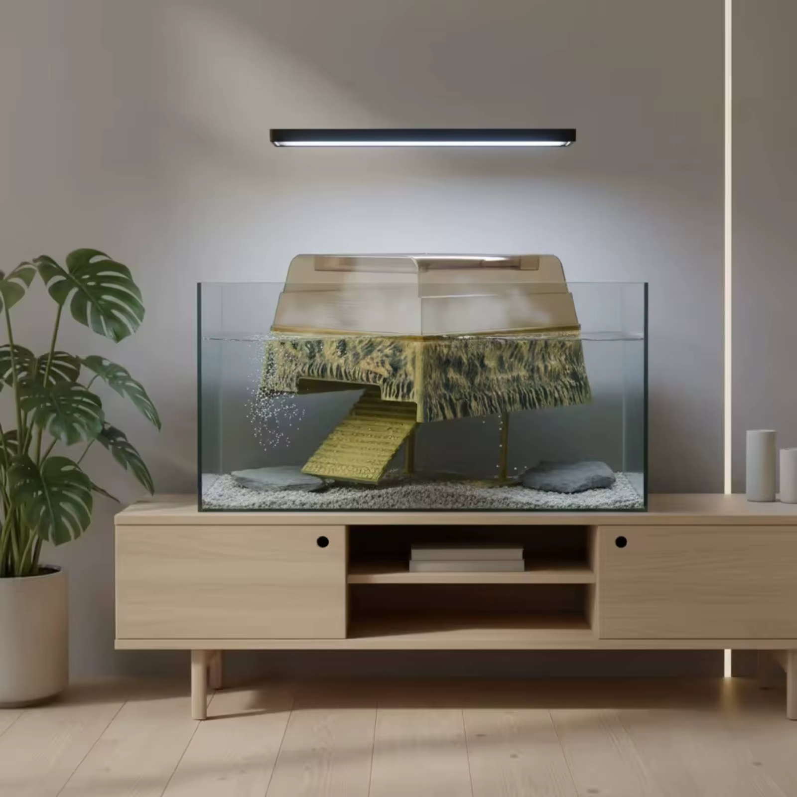 Cueva Plataforma para Tortugas con Rampa y Malla – Acuario