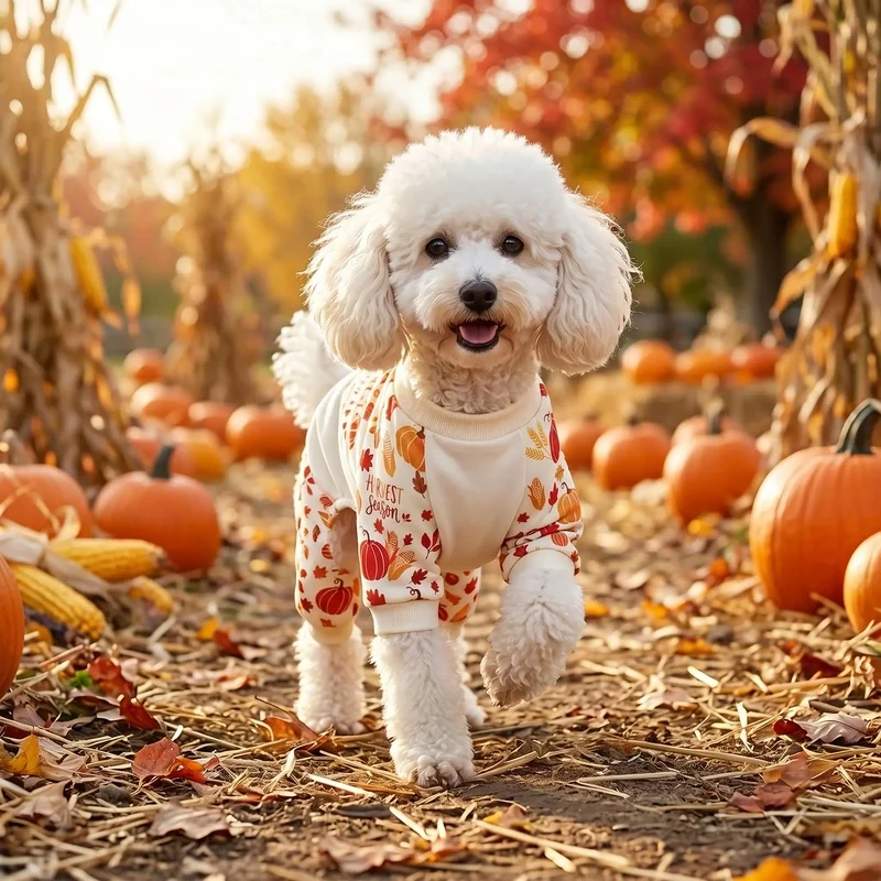 Pijama otoñal con estampado de calabaza para perros y gatos