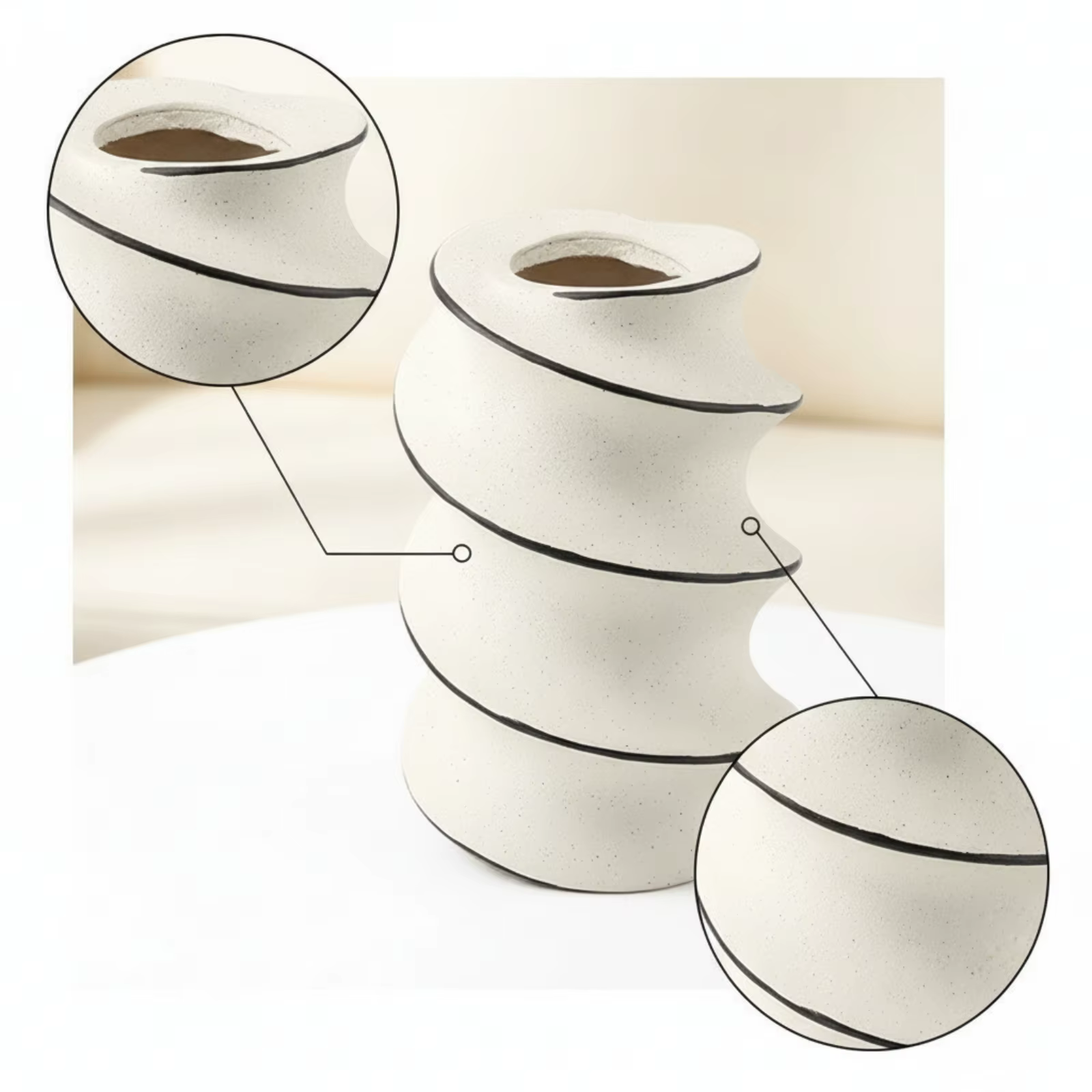 Jarrón escultural minimalista en espiral blanco neutro para casa - imagen 2