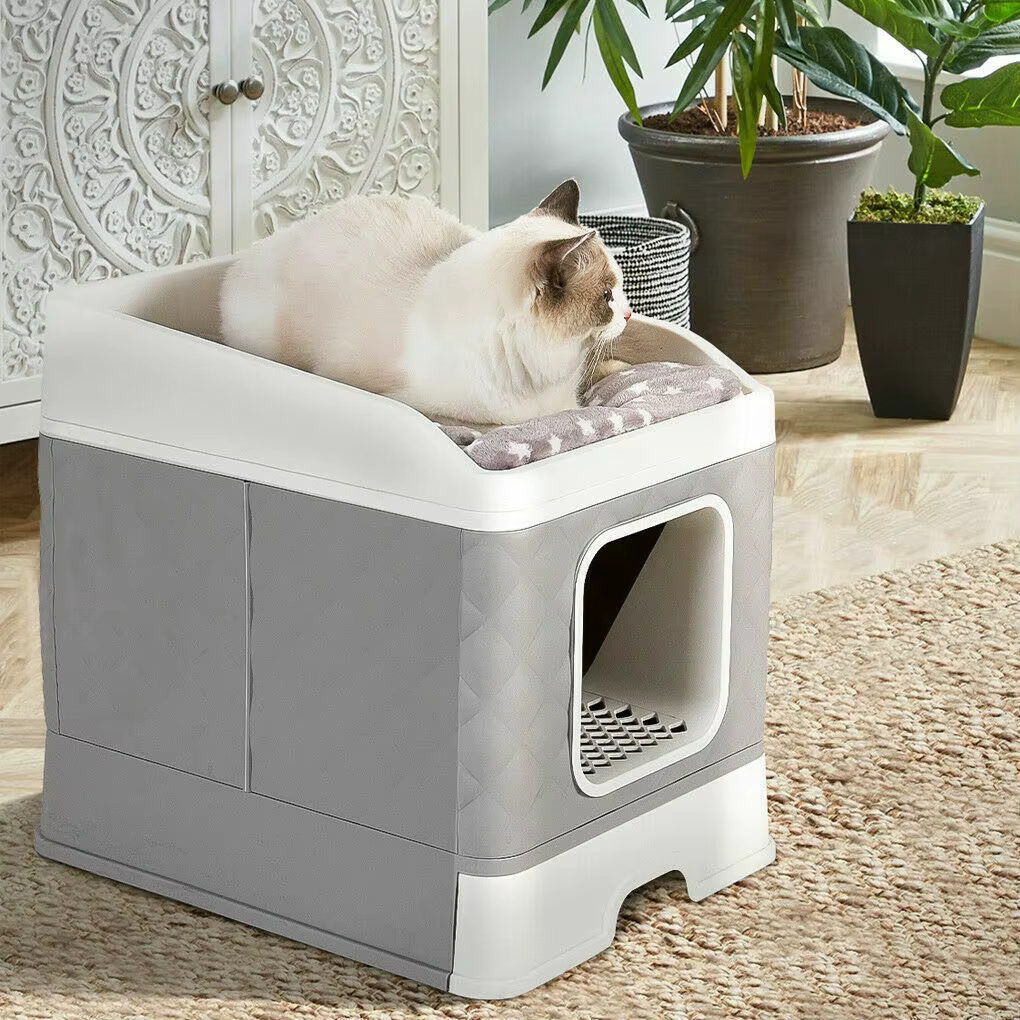 Mueble arenero grande para gatos con cama superior y pala - imagen 3