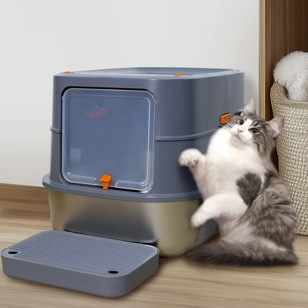Arenero cerrado para gatos de acero inoxidable extra grande con pala - imagen 5