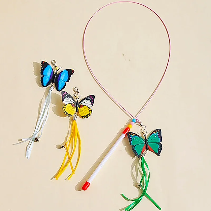 Juguete interactivo para gatos con varita, mariposa y campana