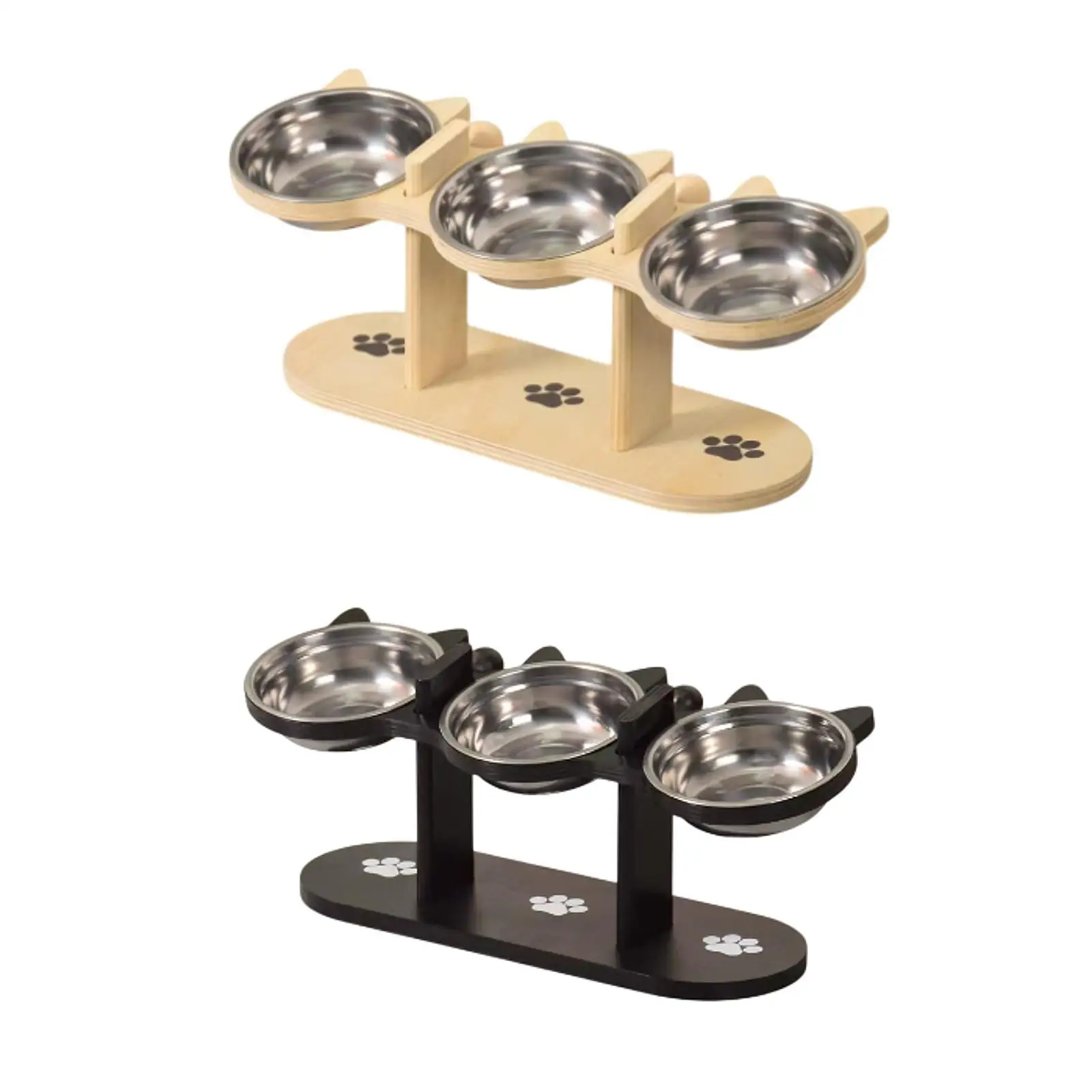 Comedero elevado de madera con plato inoxidable